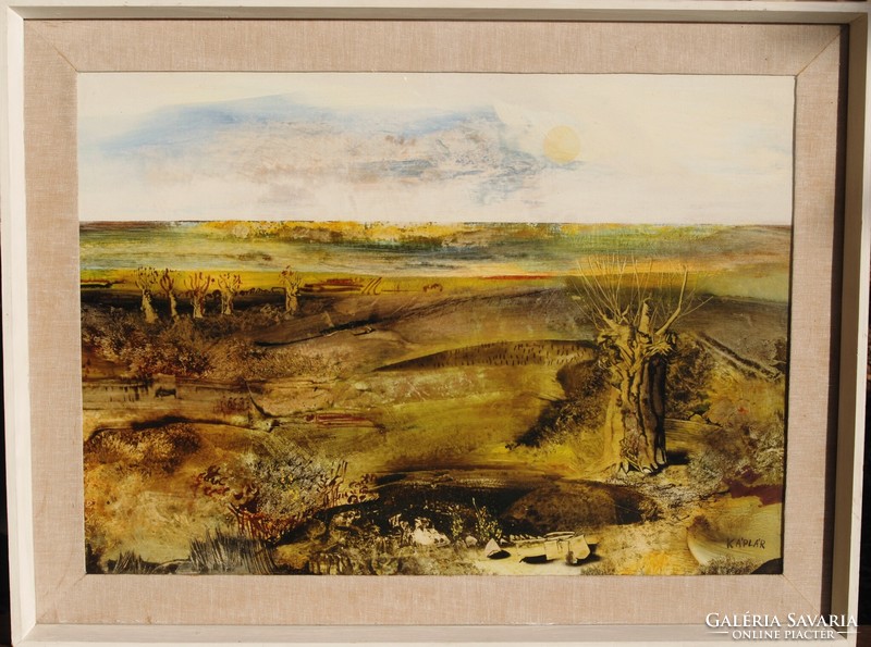 Ferenc Káplár (1937): floodplain, 1977 - gallery oil painting, in original frame