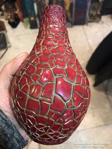 Zsolnay ökörvér mázas alkotás, 18 cm-es nagyságú darab, váza.
