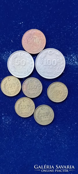 8 old Turkish coins 1987-1990