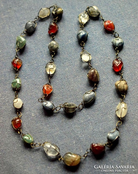 Contemporary art deco mixed mineral semi-precious stone necklace