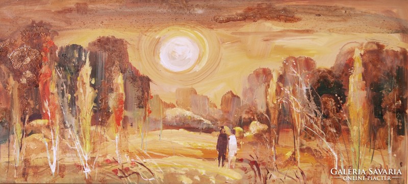 Mihály Cs. Pataj (1921-2008): late autumn - acrylic painting, in original frame