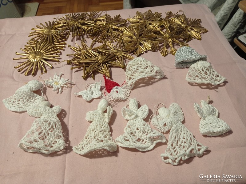 Christmas decorations crocheted and straw 28 pcs in one