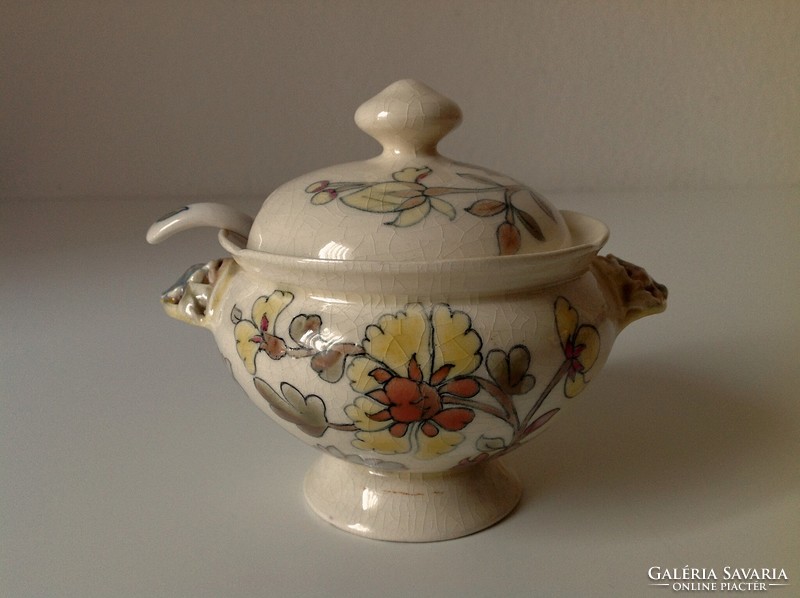 Antique Zsolnay sugar bowl - mustard