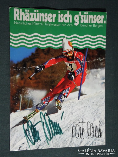 Postcard,Heini Hemmi Autogrammkarte, dedikált, Svájc alpesi síző olimpiai bajnok