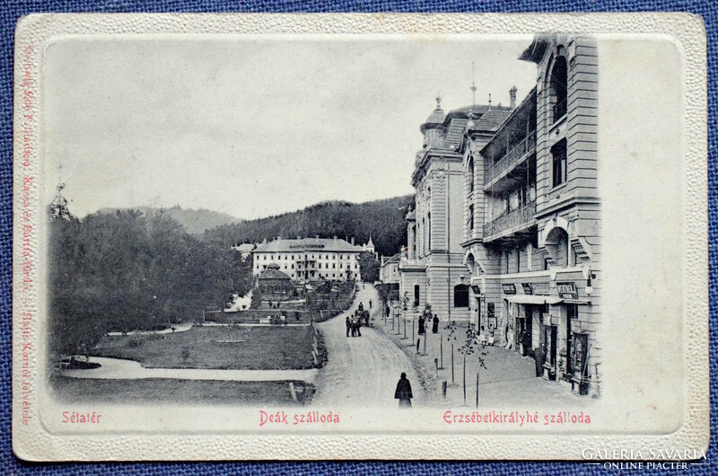 Bártfafürdő - promenade, Deák Hotel, Queen Elizabeth Hotel - photo postcard around 1900
