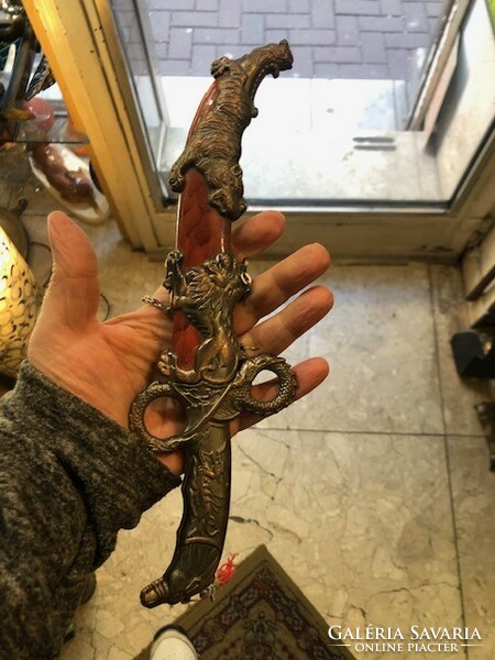 Steel dagger, dagger, with lion pattern, size 26 cm.