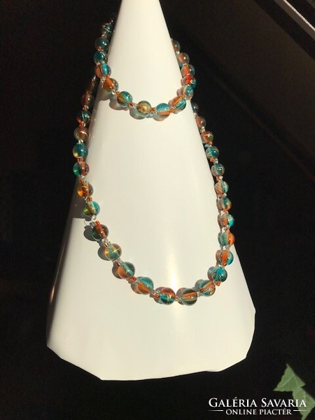 Colorful string pearl necklace and bracelet