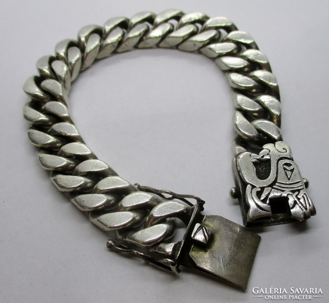 Unique large Aztec silver bracelet 169g