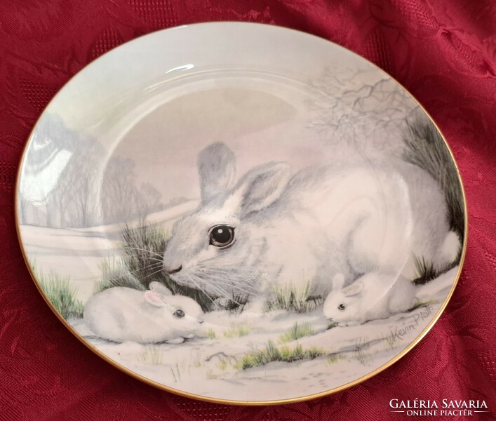 Nyuszis dísztányér, vadászos porcelán tányér (L4461)