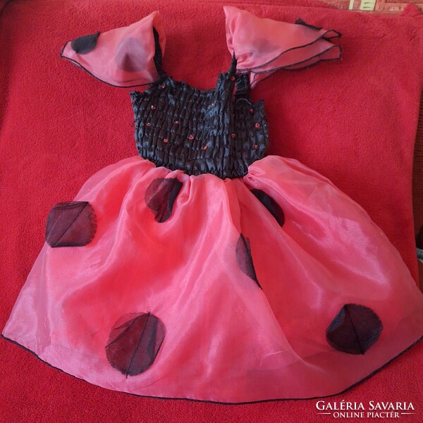 Red, black polka dot, ladybug casual dress for little girls