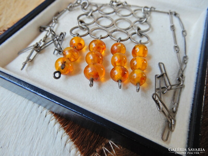 Old fischland silver necklace with amber