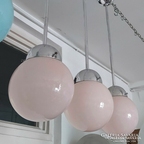 Art deco - bauhaus wedding lamp trio renovated - pink sphere shade