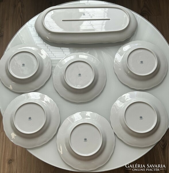 Hollóháza blue-rose pattern six-person porcelain sandwich/cake set