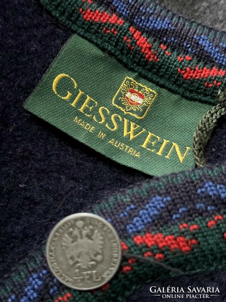 Giesswein 40-42-es gyapjú, Oktoberfest kardigán, tiroli kabát, trachten, alpesi felsőruha