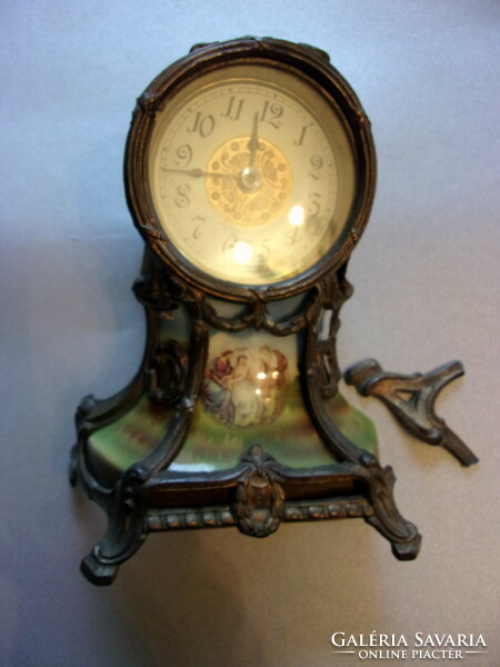 Antique porcelain inlaid mantel clock - damaged
