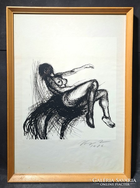 Imre Varga (1923- 2019): reclining nude (framed screen print, signed) 1980s