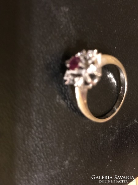 14K white gold ring with rubies and diamonds