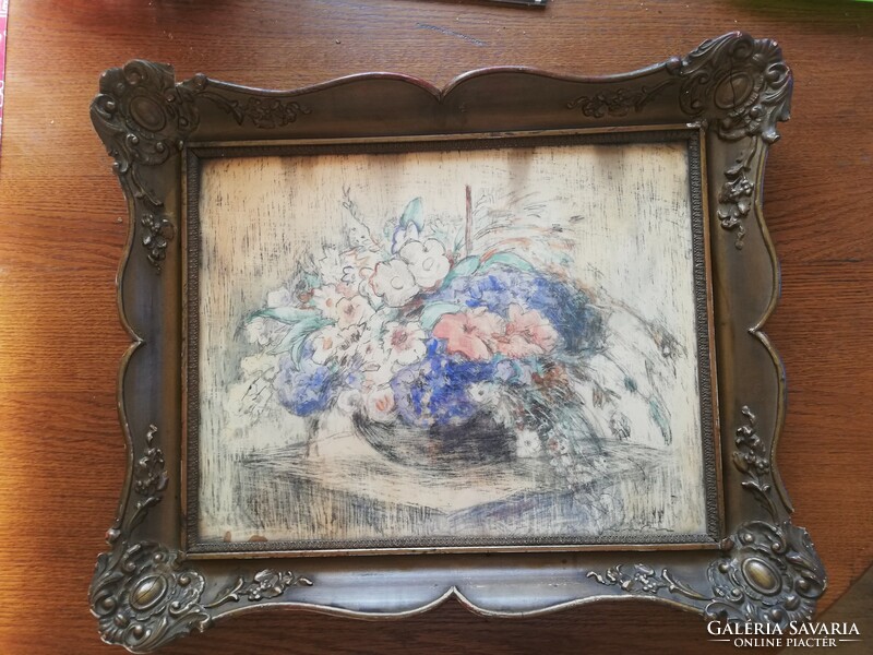 Watercolor with blondel frame 48x38 signed