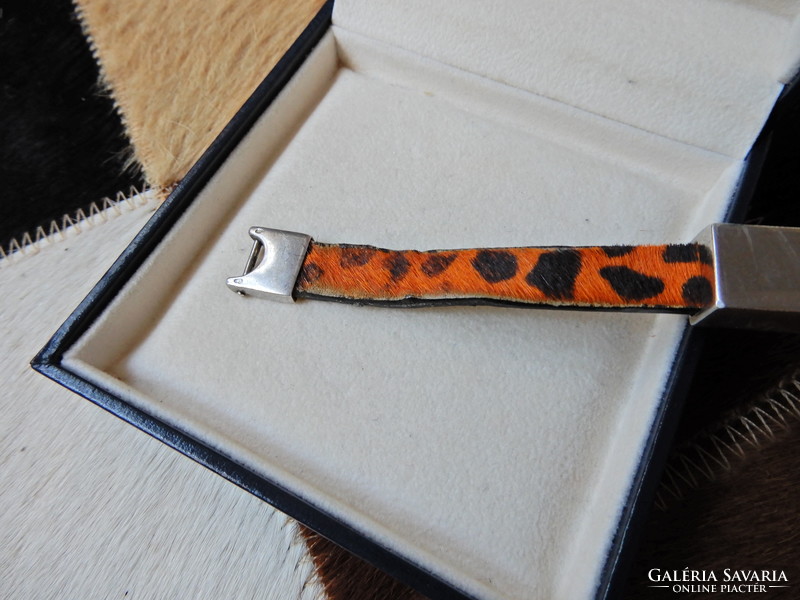 Régi design ILARIO olasz leopárd mintás bőr karkötő ezüst szerelékkel