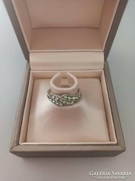 Old silver handmade ring with green swarovski stones for sale!
