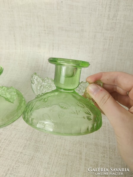 Pair of beautiful green glass Sowerby candle holders
