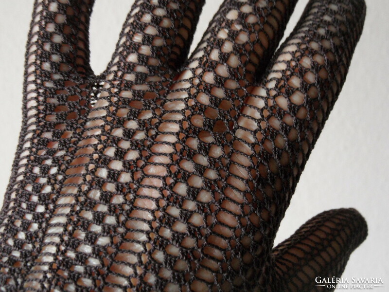 Hand-crocheted dark brown lace gloves