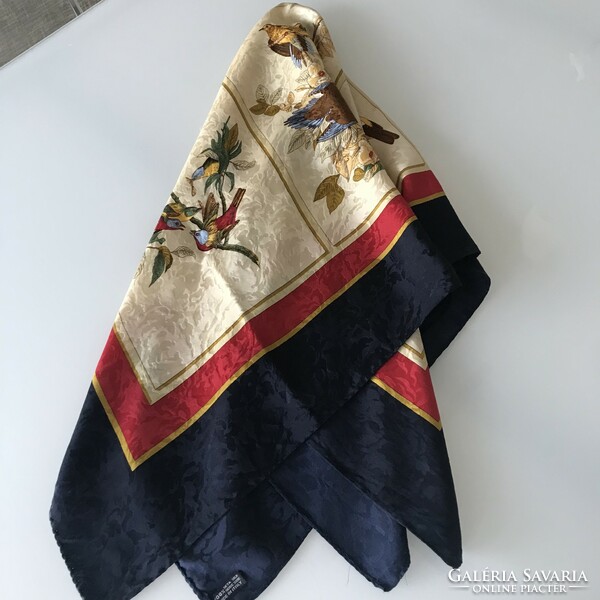 Italian silk scarf with singing bird patterns, 85 x 85 cm