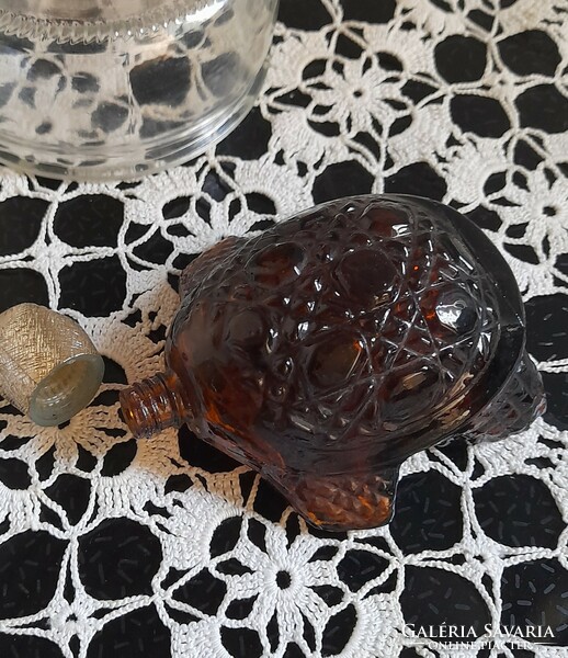 Retro brown glass turtle-shaped perfume bottle