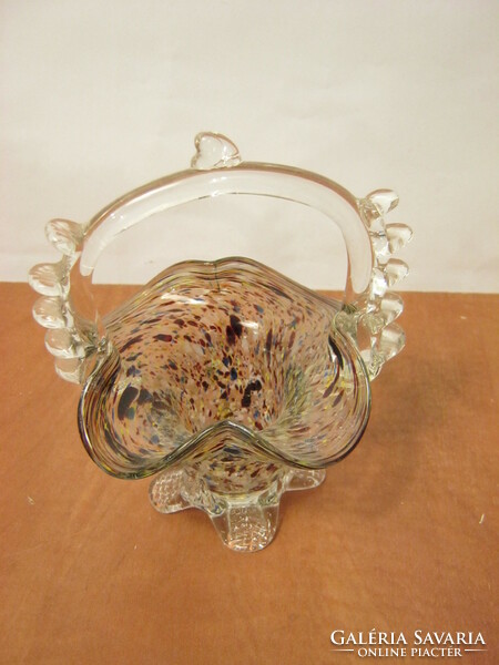 Colorful patterned glass basket with ruffled edges