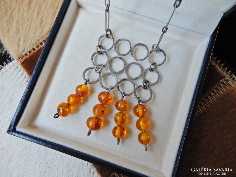 Old fischland silver necklace with amber