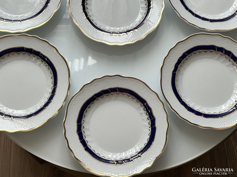 Hollóháza blue-rose pattern six-person porcelain sandwich/cake set