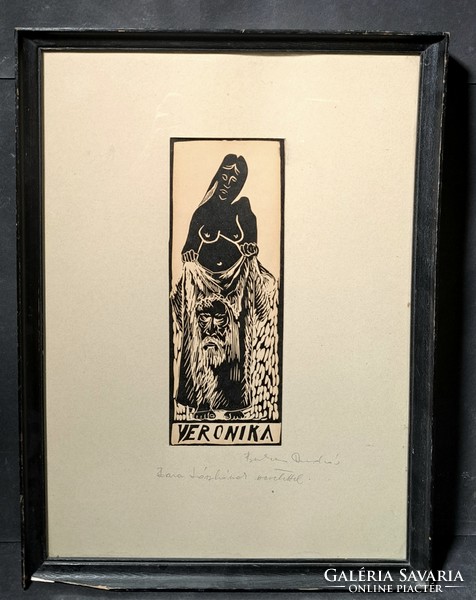 Berkes András: Veronika kendőjével (eredeti jelzett grafika, dedikált) egyházi, Biblia