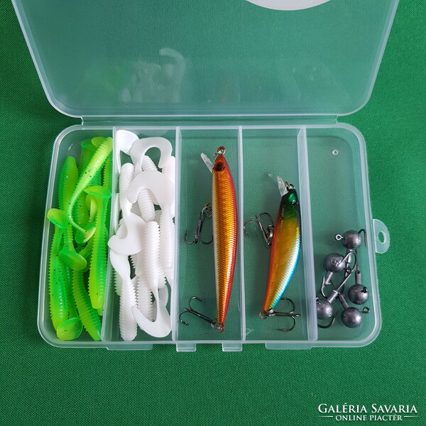 Új, 27db-os horgászcsali szett dobozban – wobbler, gumihal, horog - 16.
