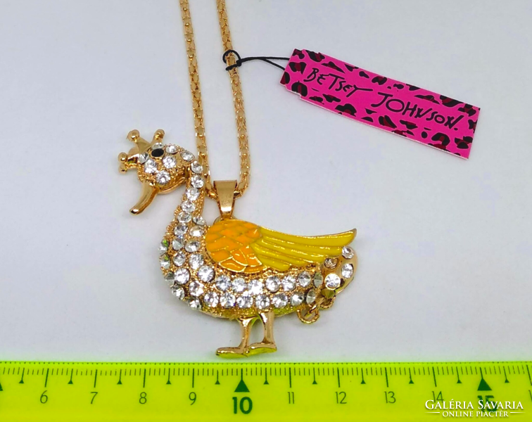 Betsey Johnson 3D Clear Crystal Duck Sweater Necklace