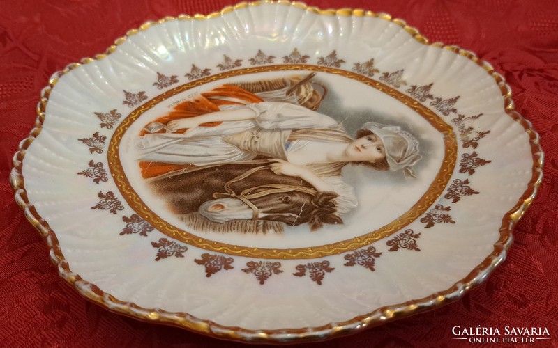 Antik szecessziós hölgy tányér, ritka porcelán falitányér (L4466)