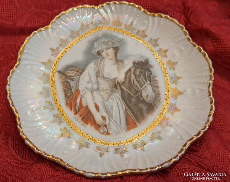 Antique art nouveau lady's plate, rare porcelain wall plate (l4466)