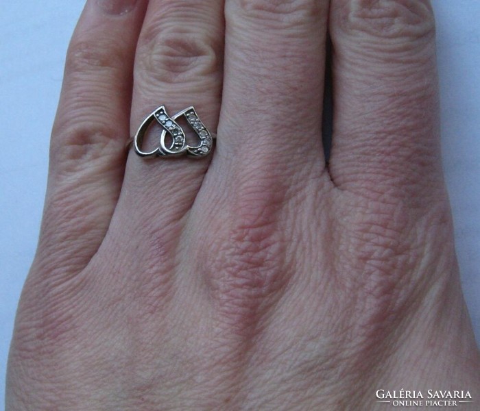 Double heart, two heart silver ring