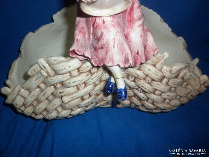 Antique majolica little girl figurine offering