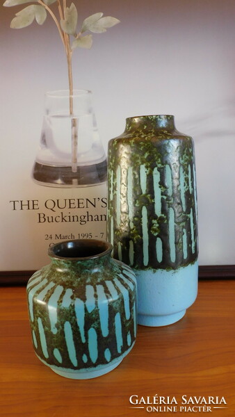 Veb haldensleben vase family with light blue/graphite glaze - 70s - two pieces