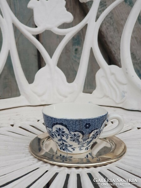 Antique sarreguemines coffee cup with silver plated coaster