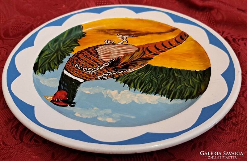 Antik fácán madaras tányér, vadászos porcelán falitányér (L4465)