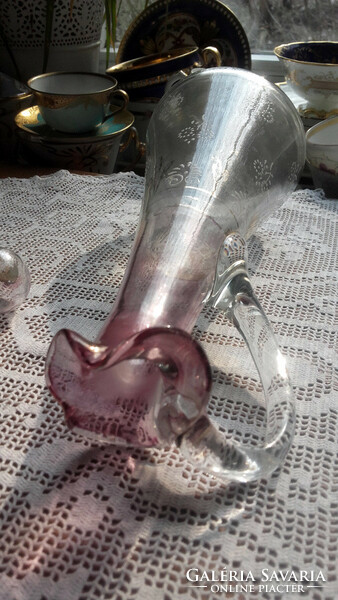 Art Nouveau blown glass graceful decanter with frilled mouth - art&decoration