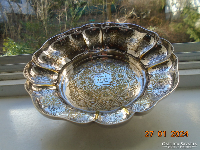 Engraved, silver-plated, laced, ribbed Barker Ellis English bowl