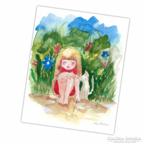 Nyár - Laczó Ágnes kortárs festő/grafikus művész, Eredeti Akvarell Festmény Papíron