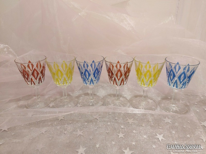 Set of 6 French Reims engraved, colored crystal glasses