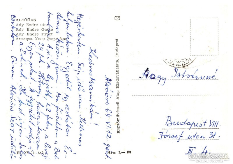 Alsóörs, alsóörs, ady endre street postcard, 1964