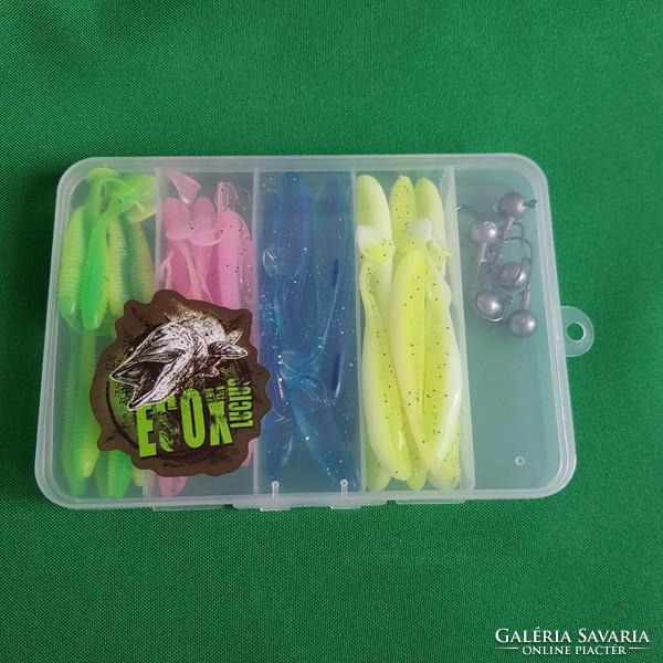 Új, 45db-os horgászcsali szett dobozban – gumihal, horog - 20.