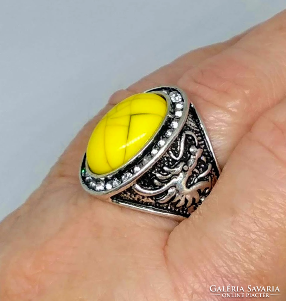 Stainless steel ring with yellow marble stone 278