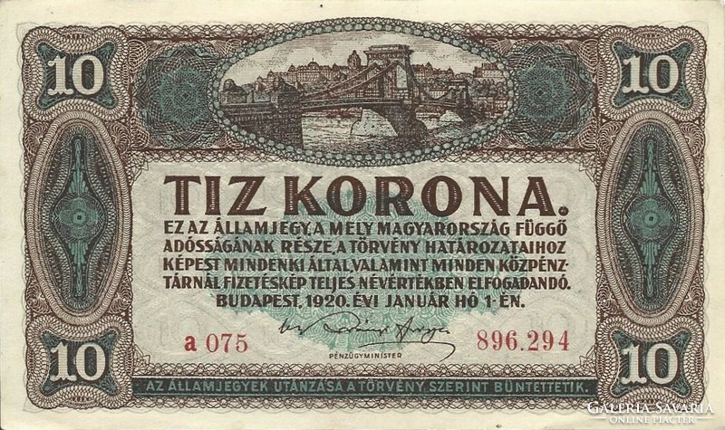 10 korona 1920 3. aUNC