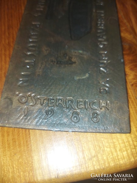 Memorial plaque, bronzed metal